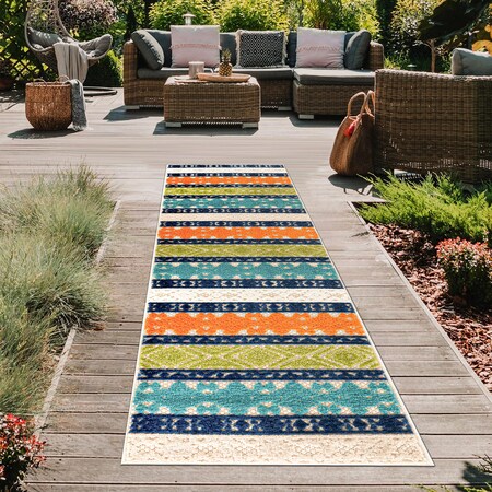 World Rug Gallery Palm Frond Floral Indoor/Outdoor Runner Rug 2'x7' Multi Runner Rug 5555MULTI2X7
